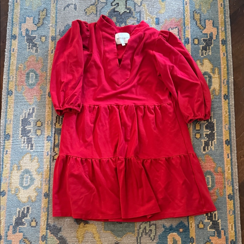 Smocked V-Neck Tiered Mini Dress - Red Christmas